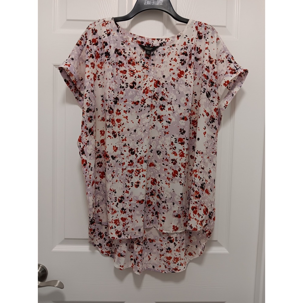 Simply Vera Vera Wang Womens XXL Floral V-Neck Short Sleeve High-Low Blouse Top
